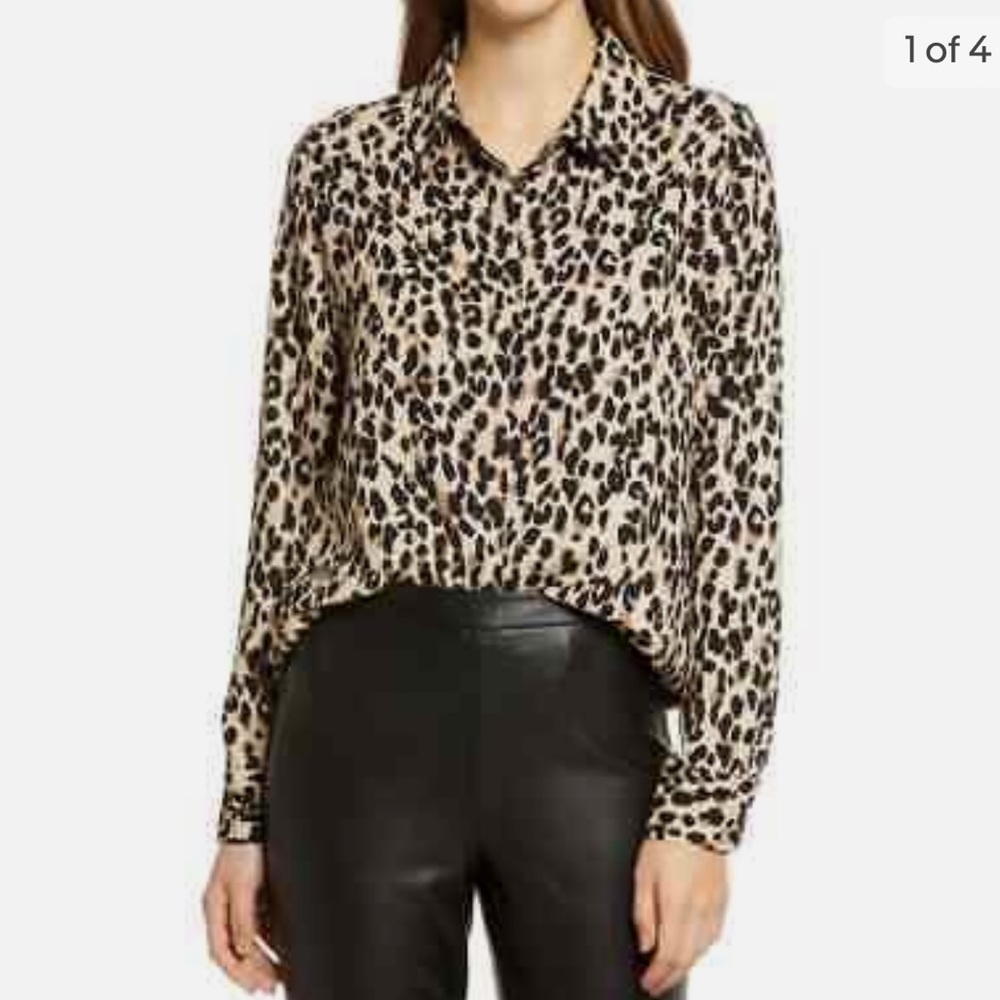 Halogen XXS petite leopard print blouse button down